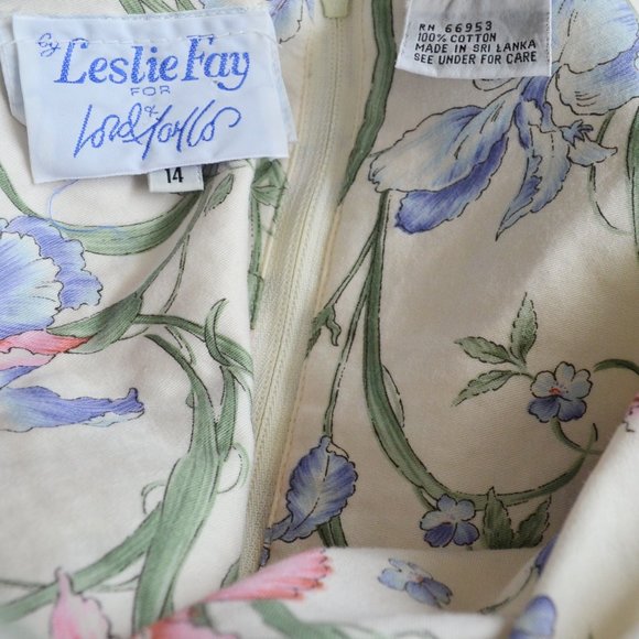 Leslie Fay for Lord & Taylor Vintage Creme Floral Puff Sleeve Dress - Picture 8 of 8